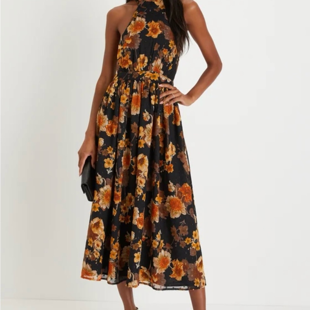 Lulu's Orange Halter Neck Sundress Midi for Weddings